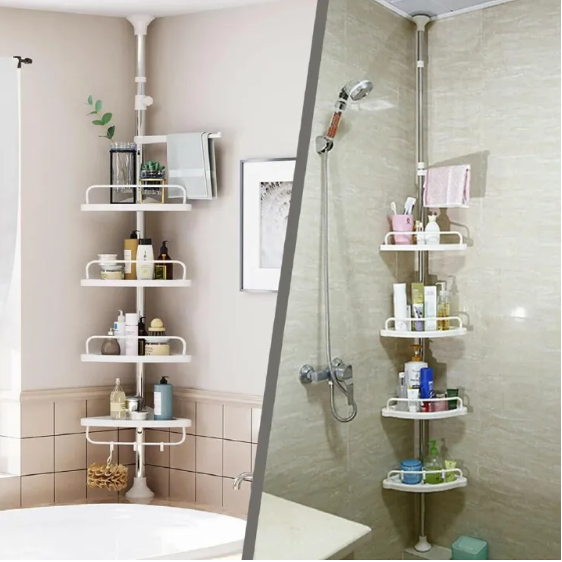 4 Tier Bathroom Adjustable Telescopic Multi-Corner Shelf Organiser with adjustable height
