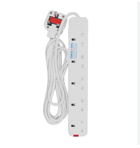 Power King 5 Way Power Extension with 13A, 3 Meter cable and with Fuse