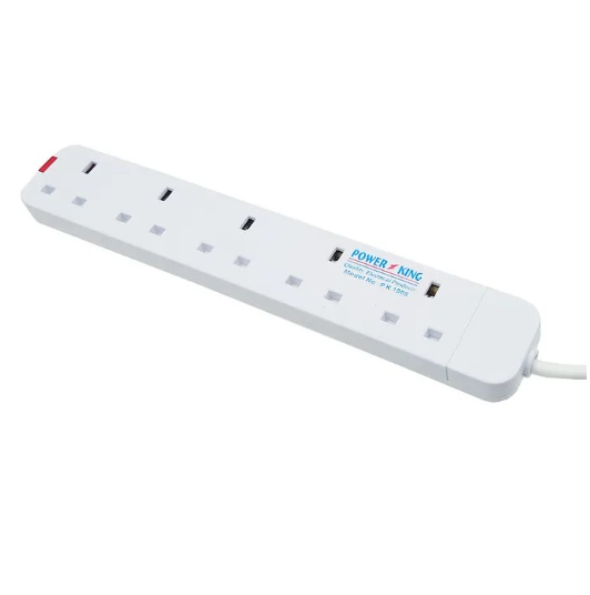 Power King 5 Way Power Extension with 13A, 3 Meter cable and with Fuse