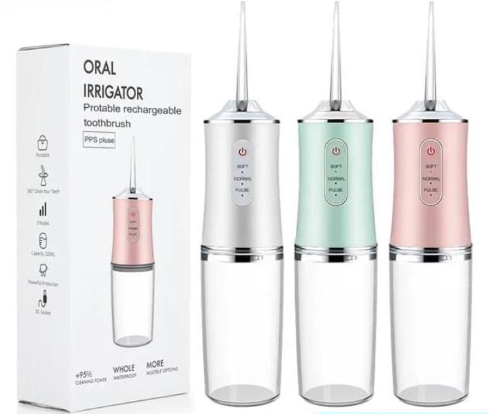 Oral Irrigator Portable Dental Water Flosser USB Rechargeable Water Jet Floss Tooth Pick 4 Jet Tip 220ml 3 Modes IPX7 1400rpm