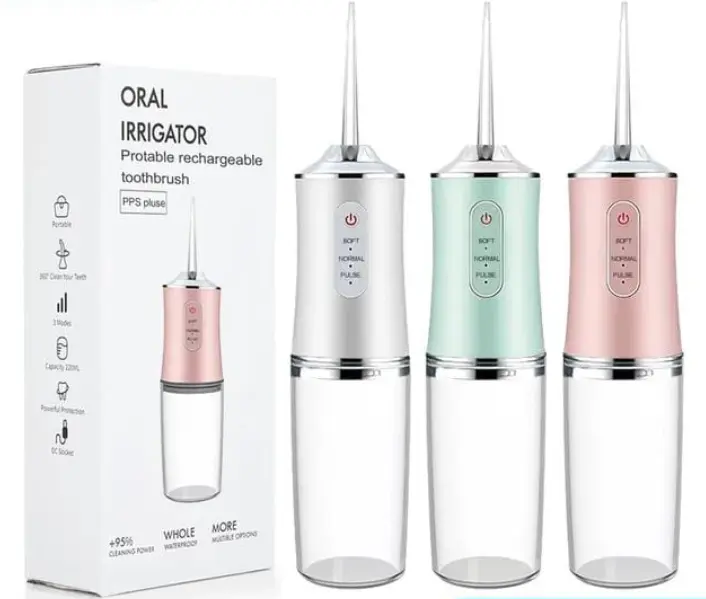Oral Irrigator Portable Dental Water Flosser USB Rechargeable Water Jet Floss Tooth Pick 4 Jet Tip 220ml 3 Modes IPX7 1400rpm