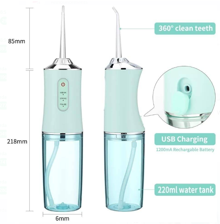 Oral Irrigator Portable Dental Water Flosser USB Rechargeable Water Jet Floss Tooth Pick 4 Jet Tip 220ml 3 Modes IPX7 1400rpm