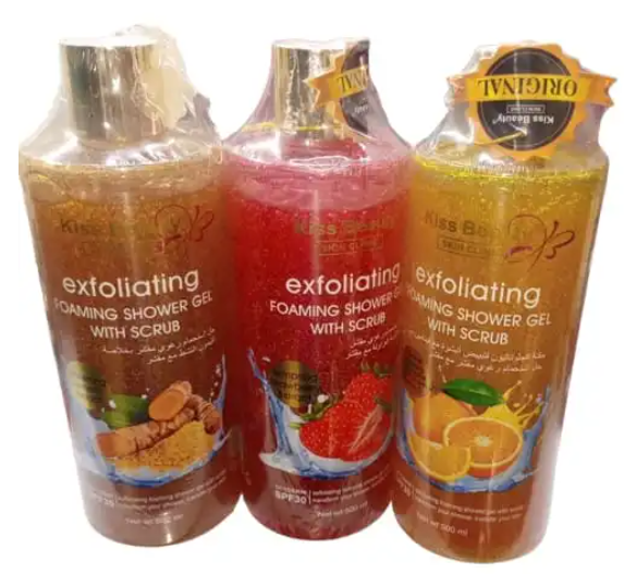 Kiss Beauty Brightening Exfoliating Foaming Shower Gel With Scrub - 500ml  with Plant based Extract for Exfoliating and brightening Forming Shower Gel With Scrub