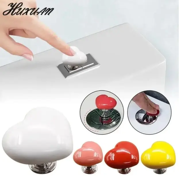 2 PCS NEW Heart Shape Toilet Presser Love Toilet Press Button Bathroom Water Tank Buttons Push Switch Bathing Room Decor Nail Protector✅