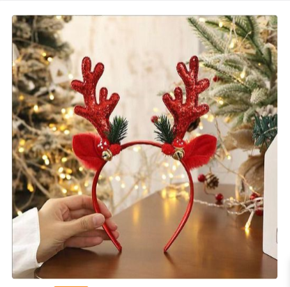 ✅Sequin Hair Band for Kids, Christmas Headband, Xmas Elk Horn Bell, Merry Christmas Decor, Gifts for Happy New Year, Photo Props