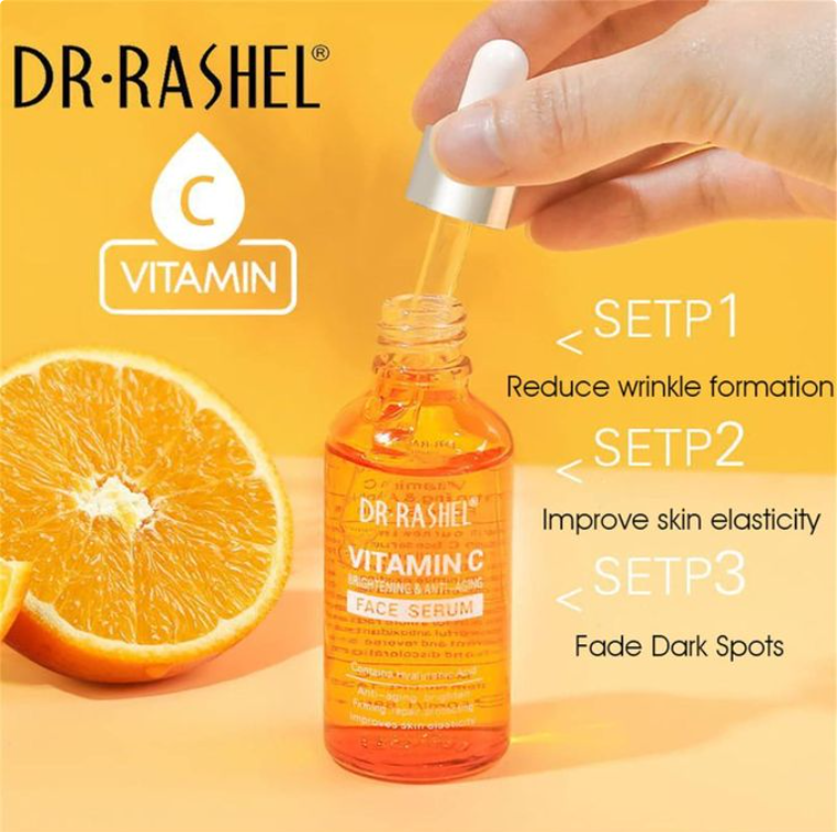 Dr. Rashel Vitamin C Brightening & Anti-Aging Face Serum with Hyaluronic Acid Firming, Repair Collagen DR RASHEL Organic Vitamin C Serum for Face Dark Spots, Even Skin Tone, Lines & Wrinkles