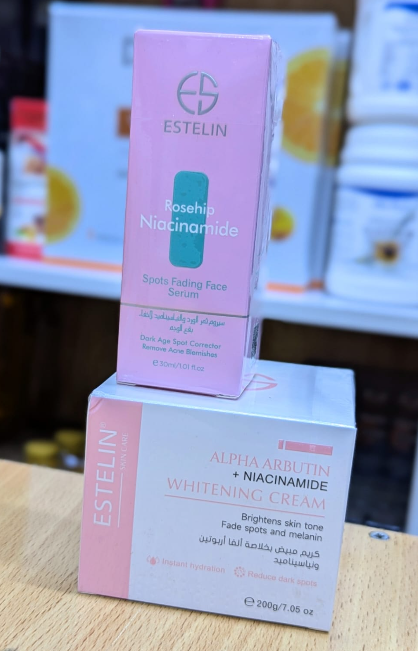 🔥Hot COMBO Deal 🔥 ESTELIN Rosehip Niacinamide Spots Fading, Smoothing & Moisturizing Serum + ESTELIN Niacinamide spots fading night cream that helps to even skin tone and moisturize