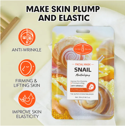 Aichun Beauty 10Pcs Snail Facial Sheet Mask Anti-Wrinkle Moisturizing Face for dry and sensitive skin
