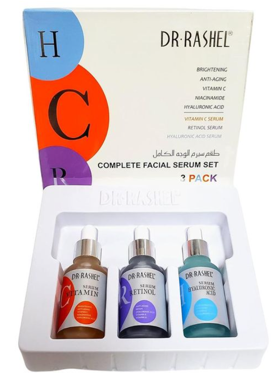 DR RASHEL Complete Facial Serum Set (3 Pack): Vitamin C, Retinol & Hyaluronic Acid