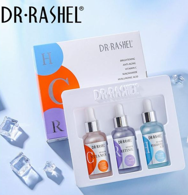 DR RASHEL Complete Facial Serum Set (3 Pack): Vitamin C, Retinol & Hyaluronic Acid