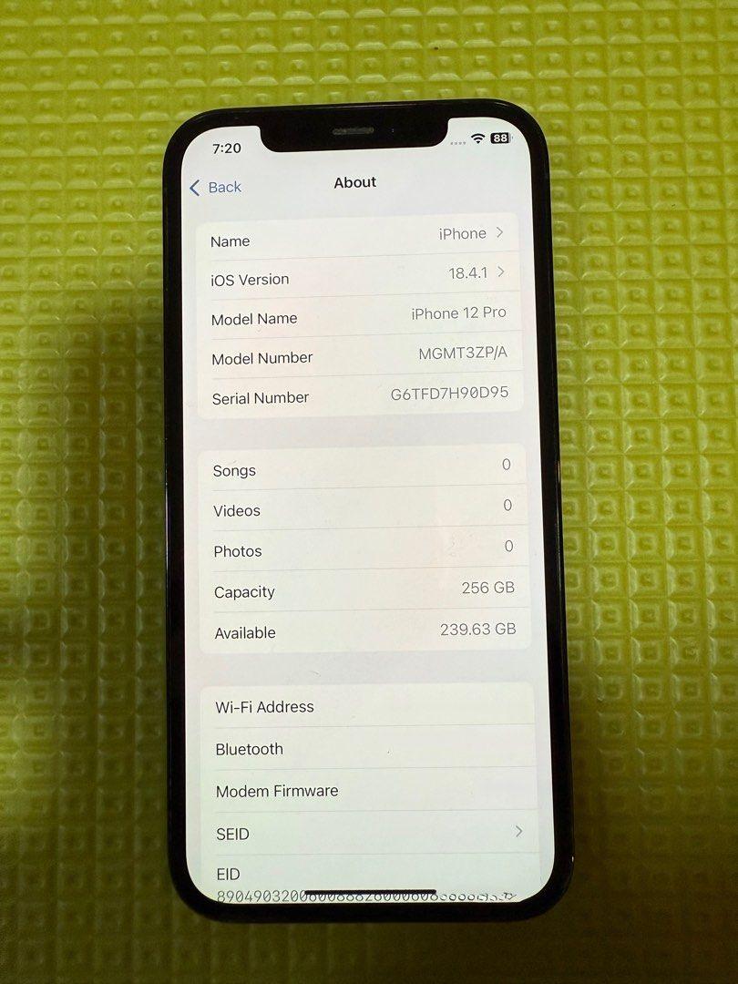 Refurbished iPhone 12 Pro 6.1 inches A14 Bionic · Face ID · 256GB · 6GB RAM · 12MP Triple Cam · 5G/LTE · 2815mAh · iOS Upgradable