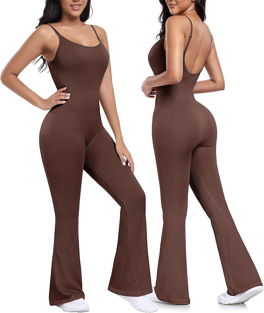 Solid Color Lightweight Trendy Women Jumpsuit Camis Sleeveless Playsuit Romper One Size Fits 8-14 (28-34) Casual Black Flare Leggings Wide Leg Bottom