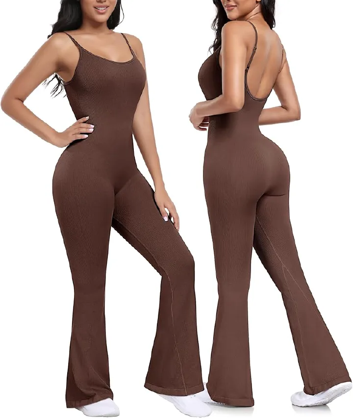 Solid Color Lightweight Trendy Women Jumpsuit Camis Sleeveless Playsuit Romper One Size Fits 8-14 (28-34) Casual Black Flare Leggings Wide Leg Bottom