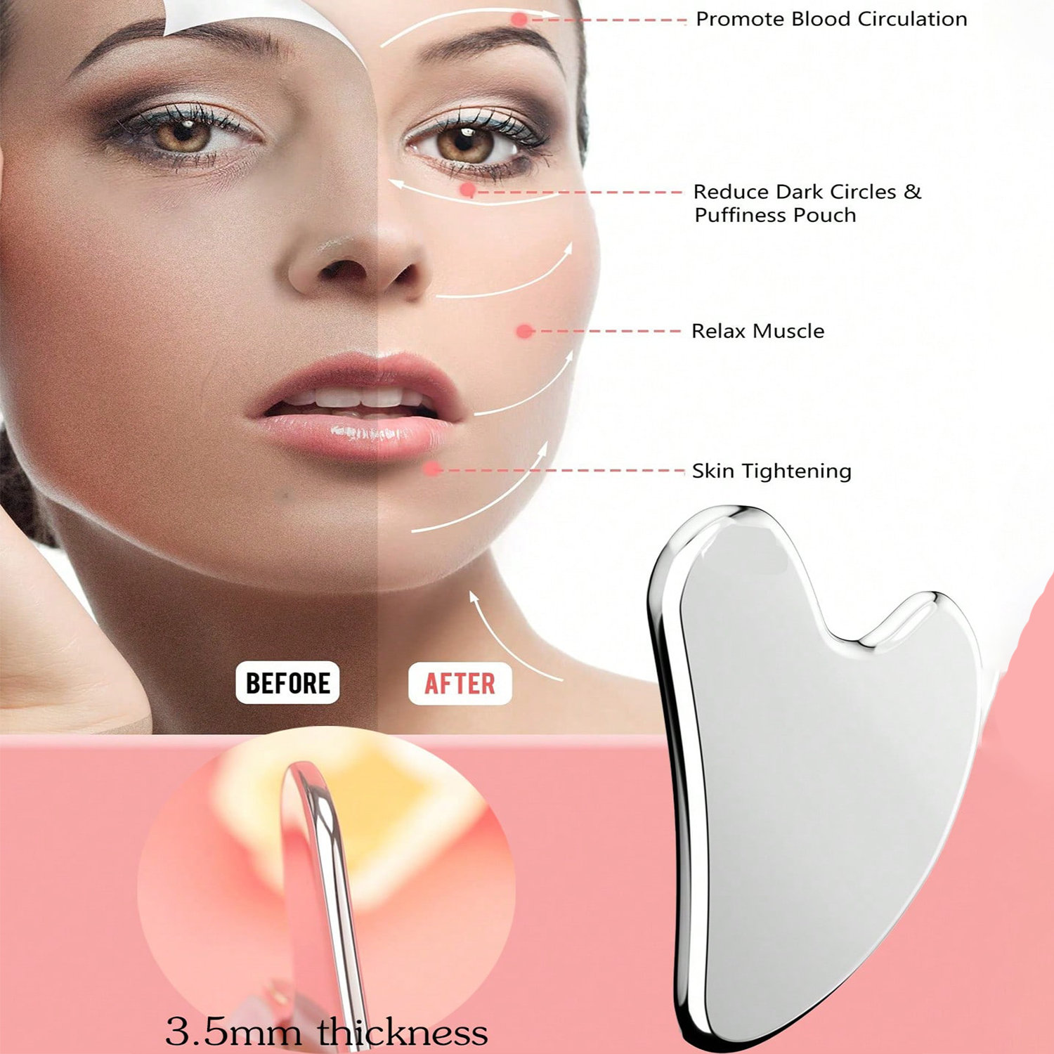 1pc Stainless Steel Gua Sha Facial Massage Tool, For Face & Body  Stainless steel blackhead shovel hair follicle cleaning scraper nose tip acne removal needle facial cleaning tool