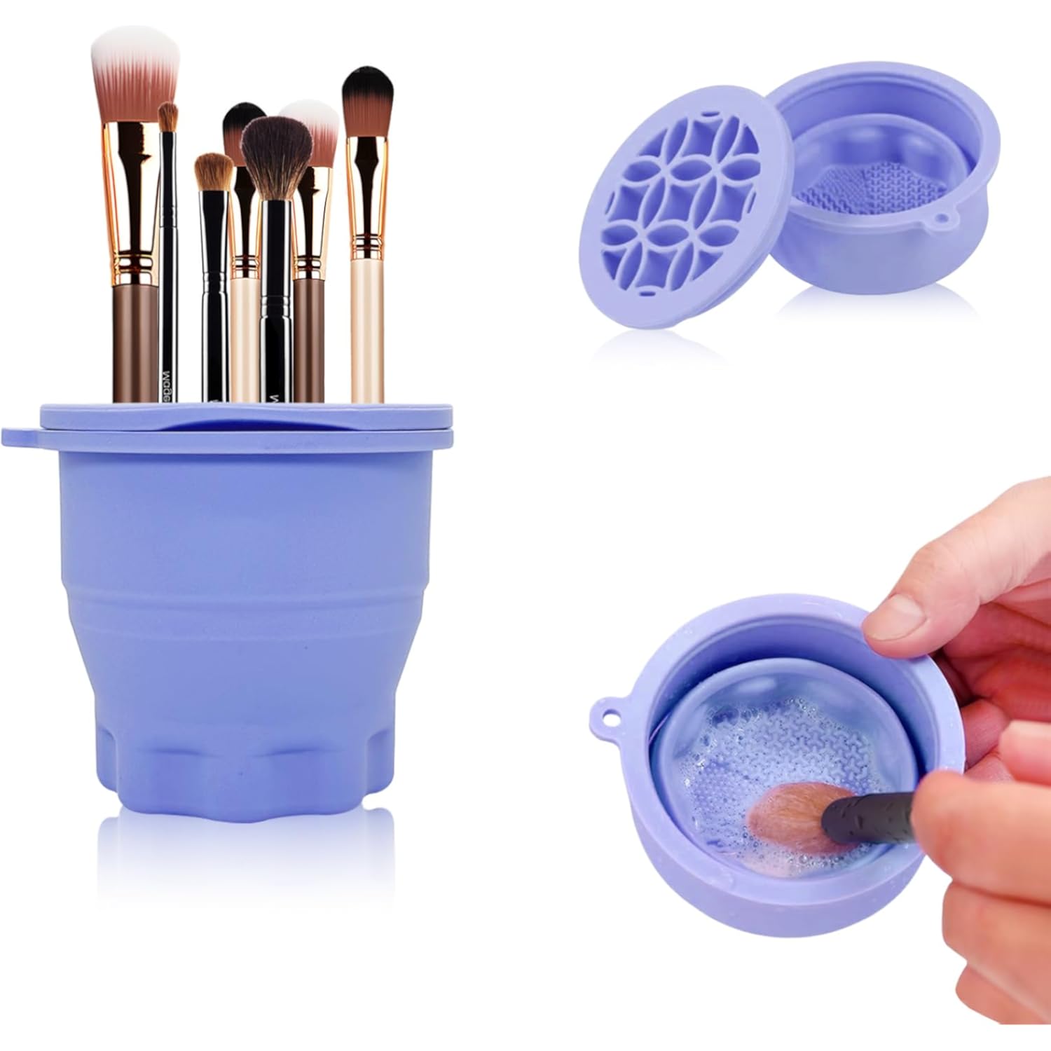 1pc Makeup Brush Cleaner, Foldable Portable Silicone Makeup Brush Cleaner Bowl, Cleaner Mat And Brush Holder 2 In 1,Clean And Dry Your Makeup Brushes In A Hurry