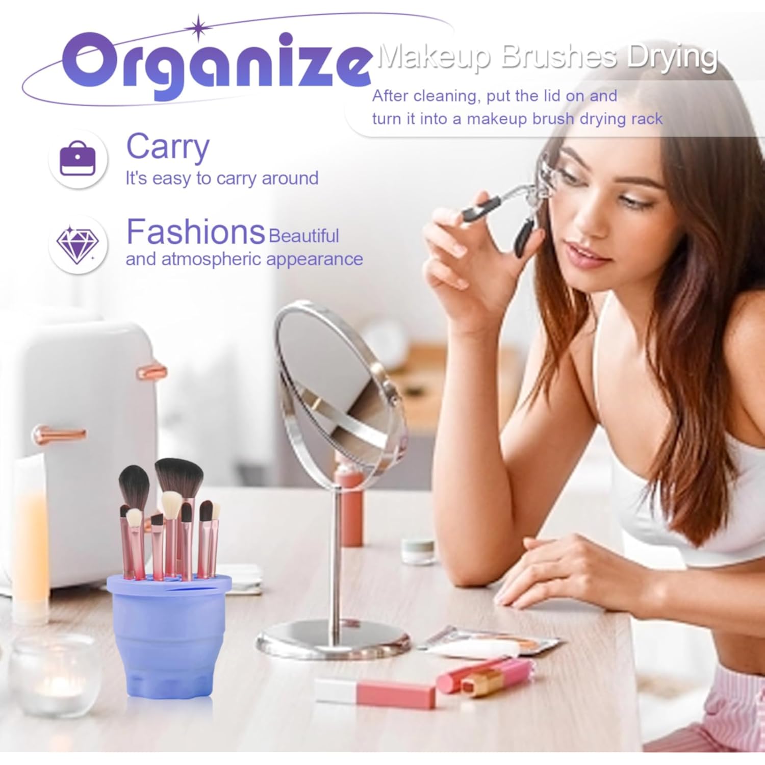 1pc Makeup Brush Cleaner, Foldable Portable Silicone Makeup Brush Cleaner Bowl, Cleaner Mat And Brush Holder 2 In 1,Clean And Dry Your Makeup Brushes In A Hurry
