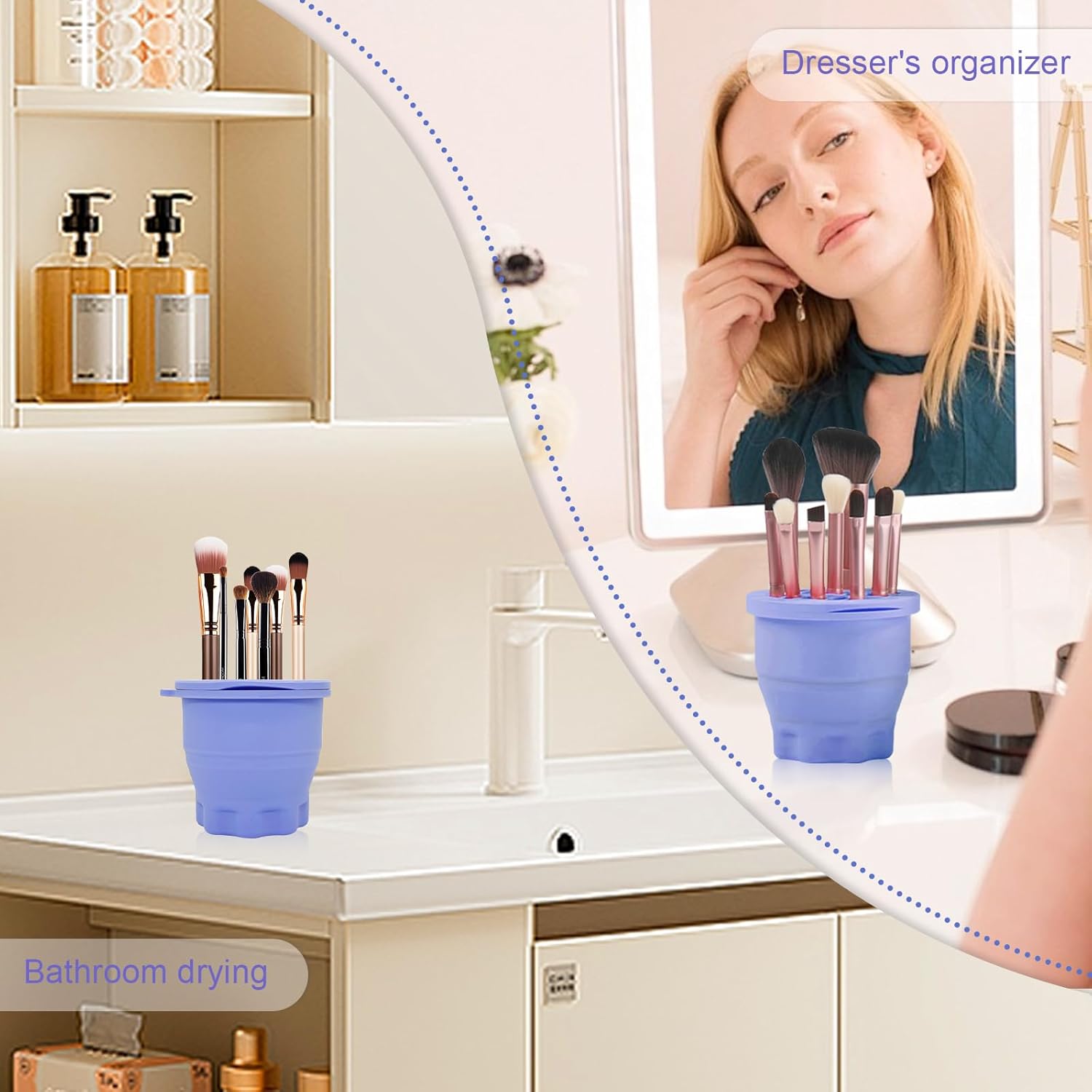1pc Makeup Brush Cleaner, Foldable Portable Silicone Makeup Brush Cleaner Bowl, Cleaner Mat And Brush Holder 2 In 1,Clean And Dry Your Makeup Brushes In A Hurry