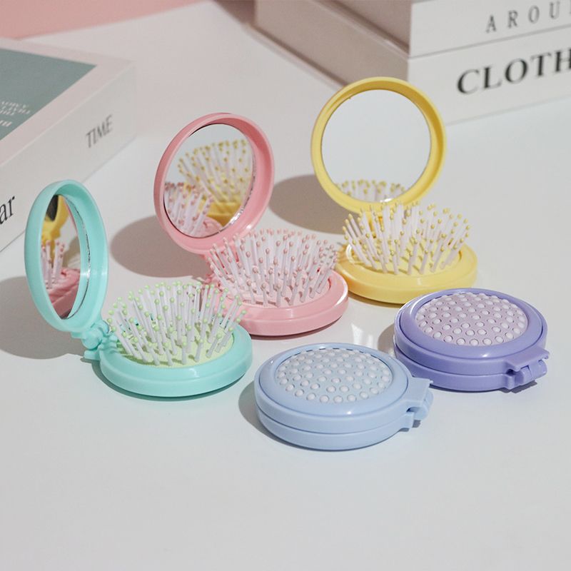 Folding airbag small comb with makeup mirror DIY cute girl air cushion head massage combing mirror integrated portable