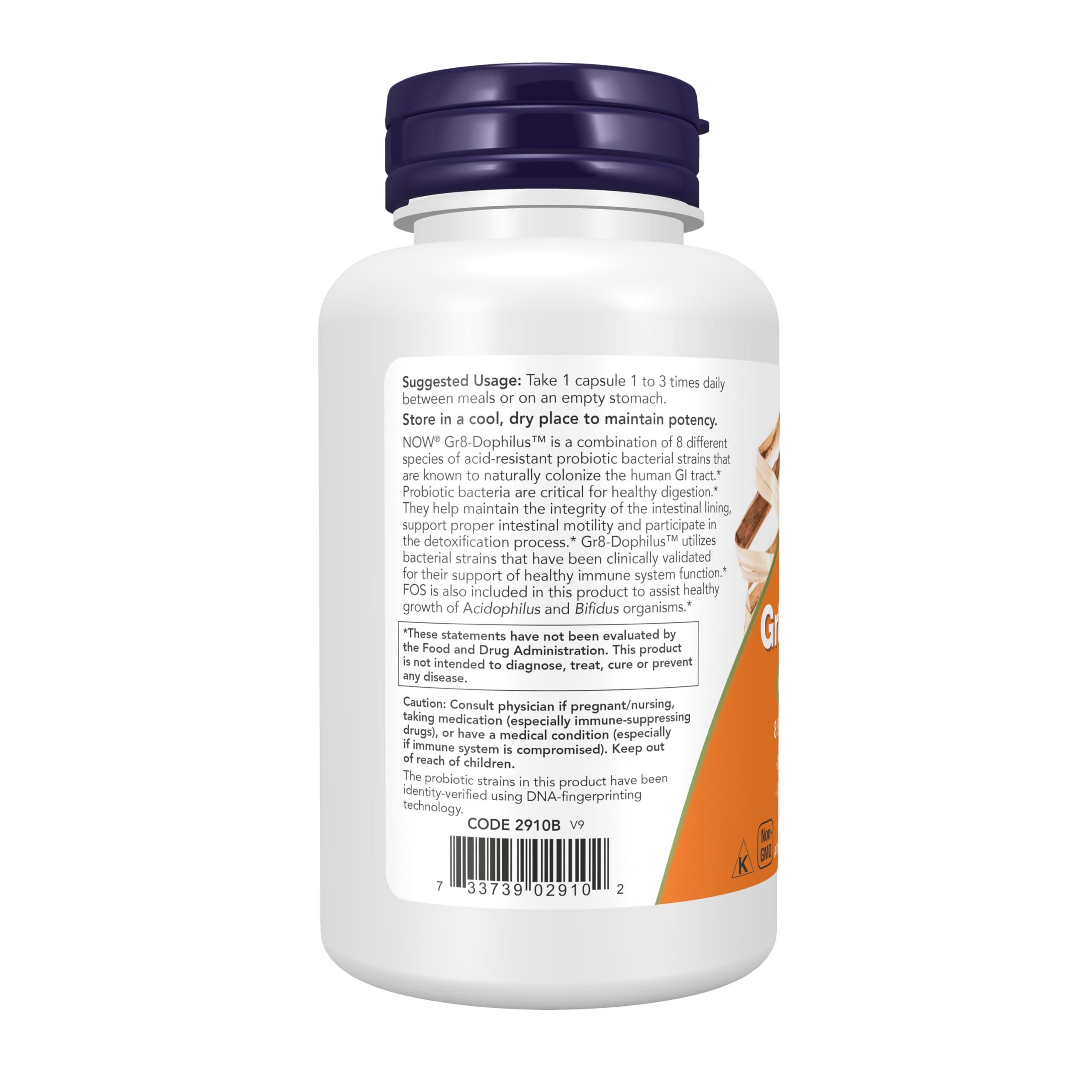 Now Foods GR8-Dophilus  Probiotic Capsules -60’s- Supports Digestive Health: Probiotics help maintain the integrity of the intestinal lining and support proper intestinal motility.