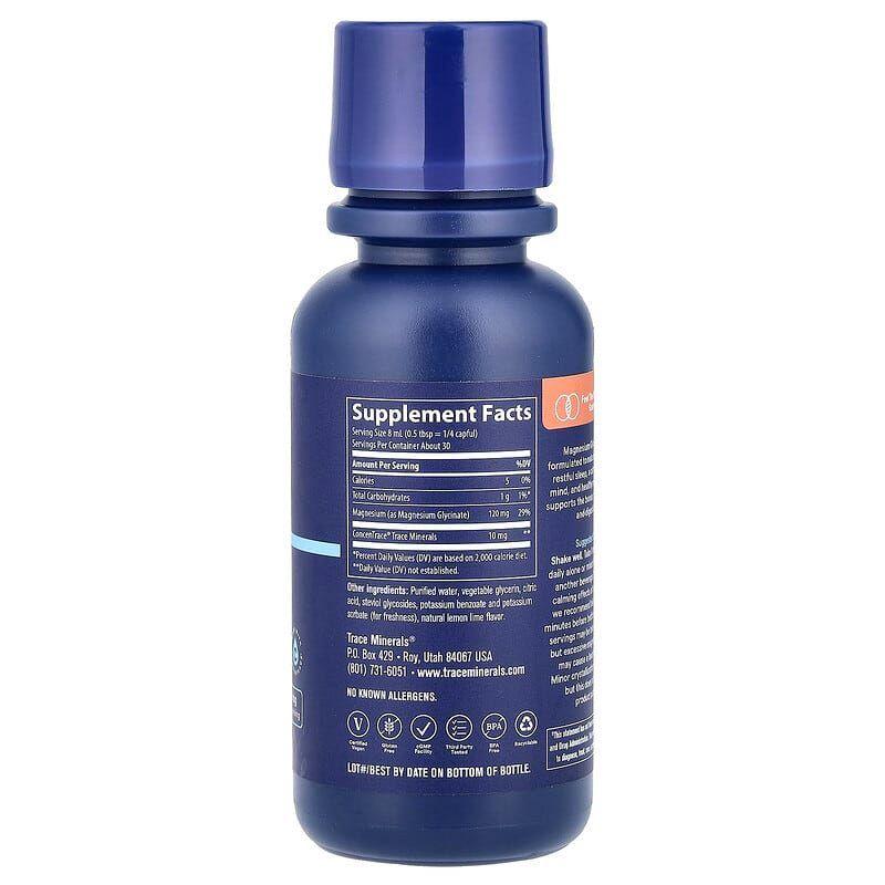 Trace Minerals Liquid Magnesium Glycinate (Lemon Line) -237ml-Supports sleep, muscle relaxation & digestion