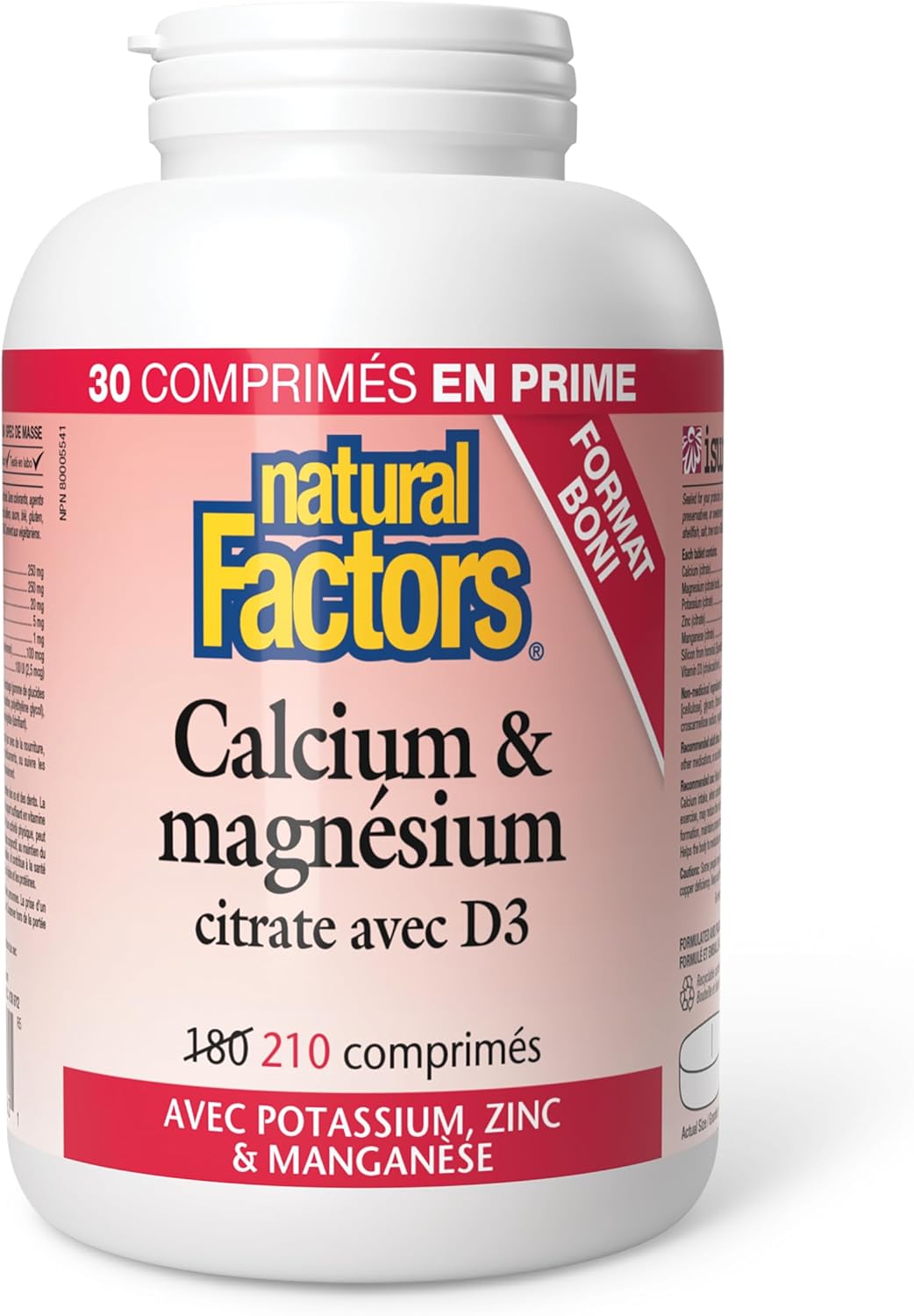 Natural Factors Calcium & Magnesium Citrate with D3 Plus Potassium, Zinc & Manganese, VALUE SIZE, 210 Tablets, Helps to Reduce the Risk of Osteoporosis, Proudly Canadian