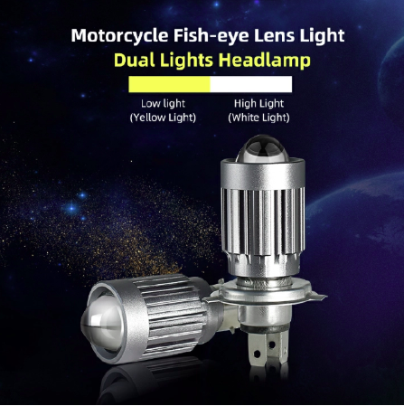 Motorcycle LED Headlight Bulb H4 BA20D 24W 12000Lm Bi Lens Dual Light Colors 6000K 3000K High Low For Motorcycle Lighting