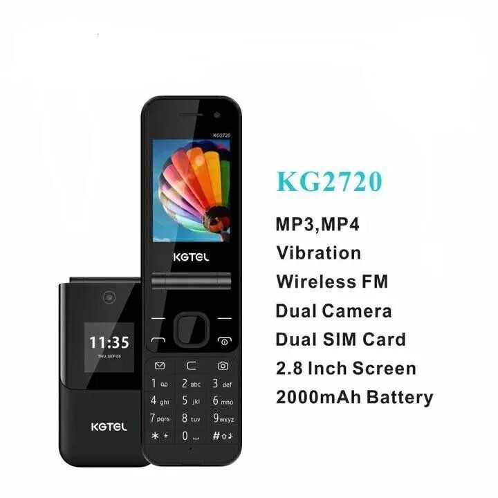 KGTEL KG 2720 2 SIM Card 2000mAh battery Wireless FM Support Feature Phones Black Feature Phones