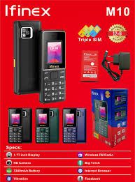 Ifinex M10 Triple line-three 3 sim card slot strong battery 3240mAh led torch FM Wireless 1.77" screen display, kabambe/katululu/mulika mwizi feature phone