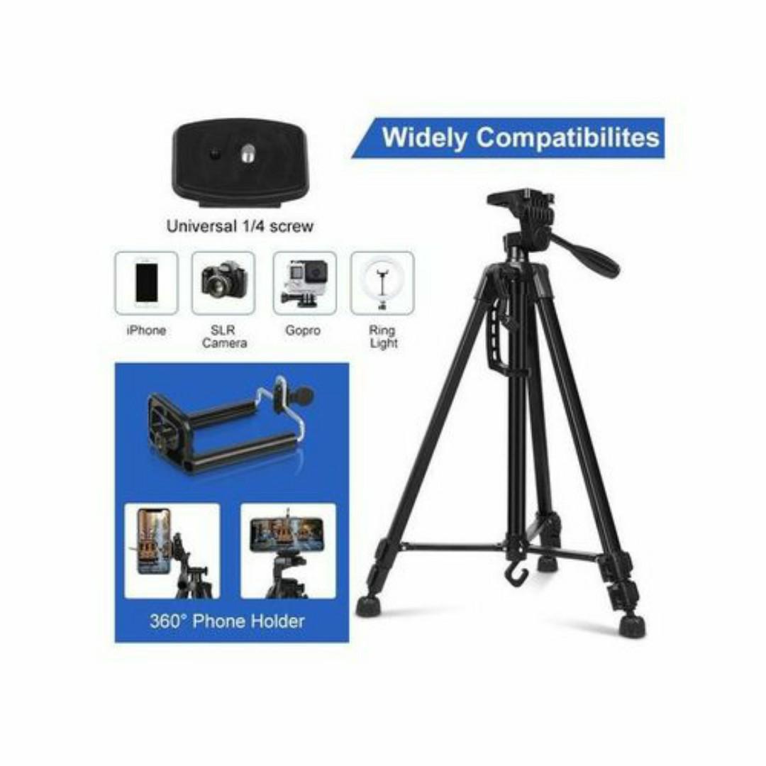 Tripod Stand For Camera & Phones With Phone Holder - 1.2 MetersTall Tripod. New design with wider flip leg locking system for fast setup and fold away. Comes with phone holder. Max operating height1,2