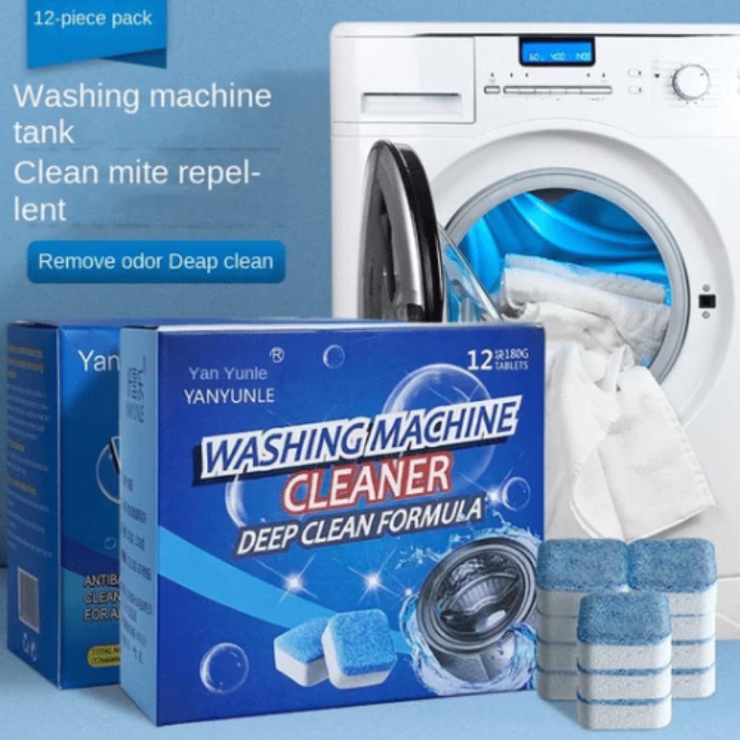 High efficiency Drum washing machine tablets cleaner with 12 pieces inside compatible with all machines, designed to penetrate dissolve and remove odour-causing residueand acts as an  antibacteria.