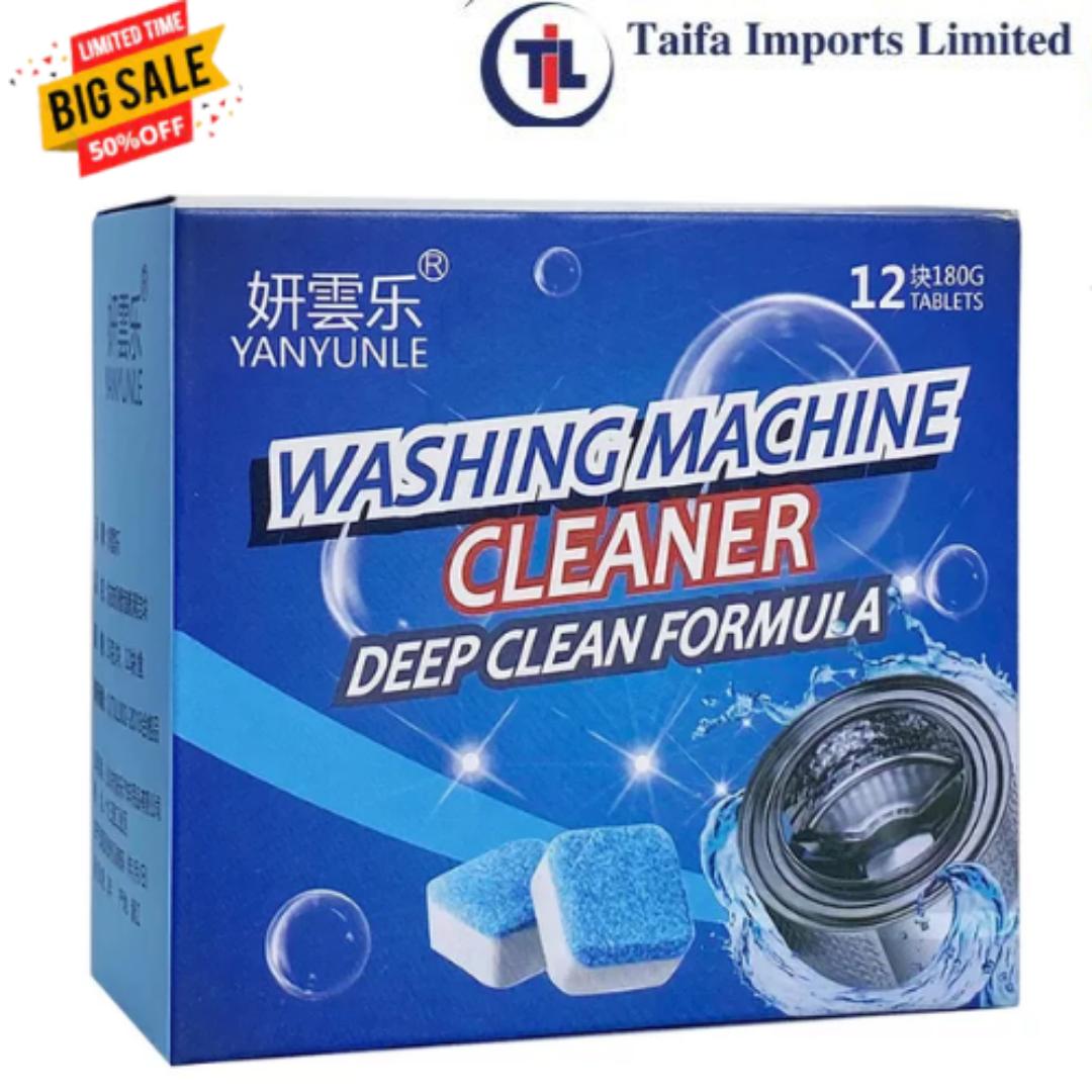 High efficiency Drum washing machine tablets cleaner with 12 pieces inside compatible with all machines, designed to penetrate dissolve and remove odour-causing residueand acts as an  antibacteria.