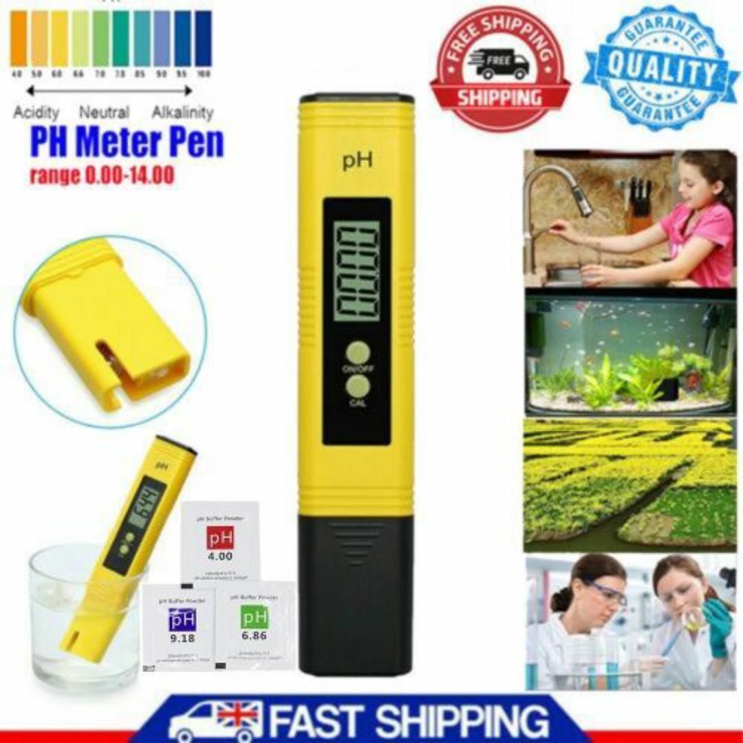 PH METER ATC Auto-Calibration Digital Water Meter - 0~14 pH Tester with Buffer Powders and Batteries