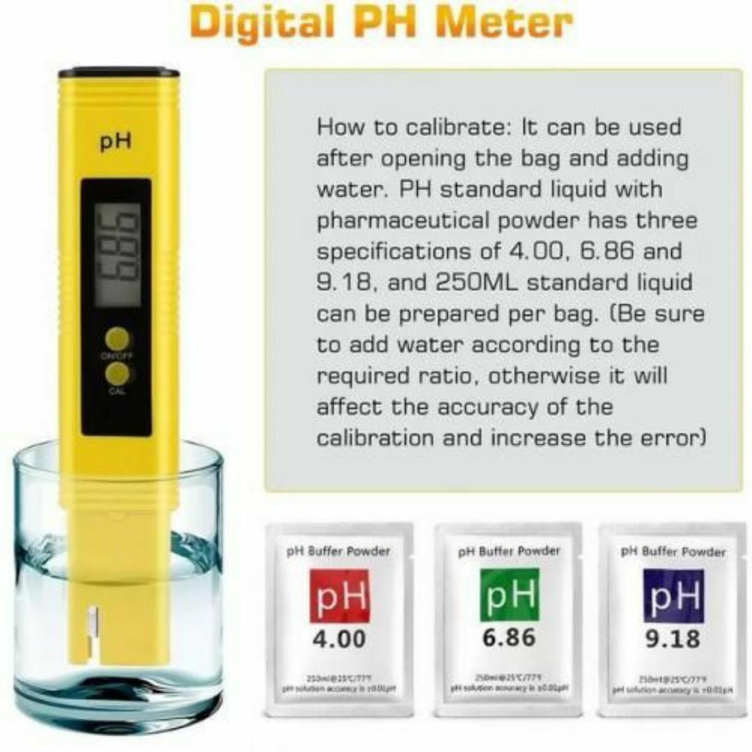 PH METER ATC Auto-Calibration Digital Water Meter - 0~14 pH Tester with Buffer Powders and Batteries