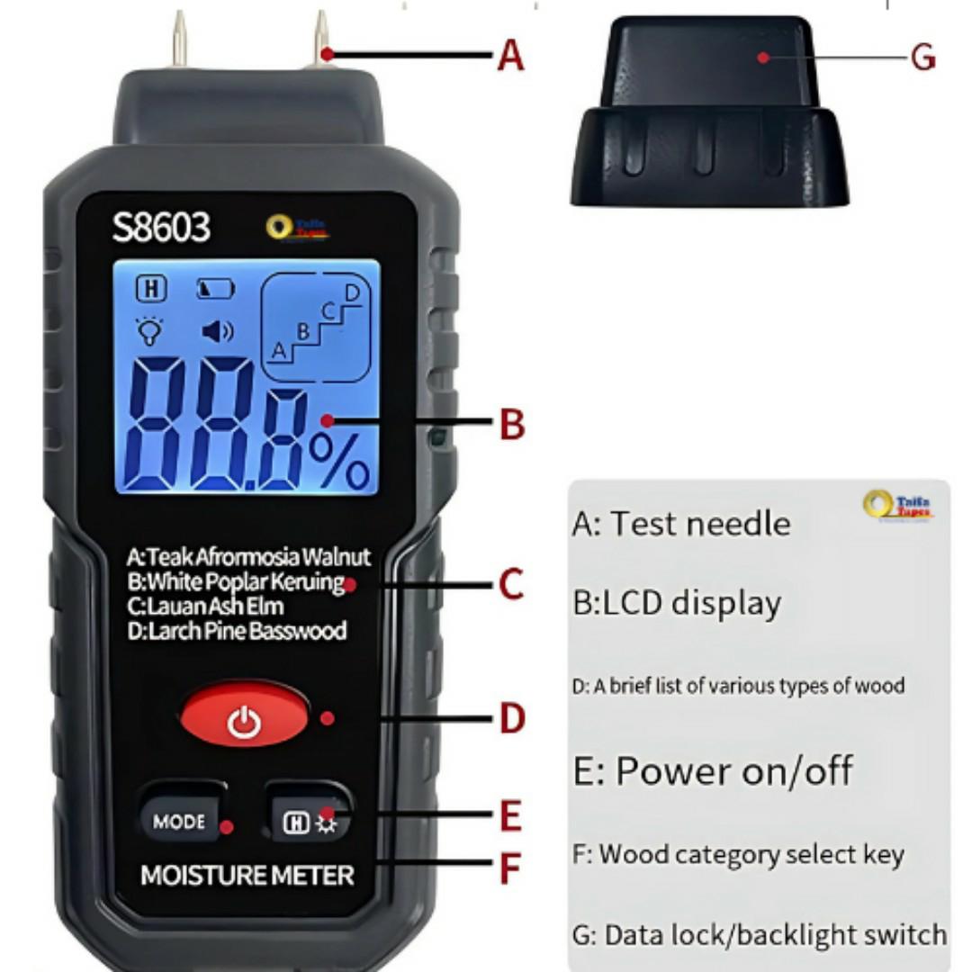 Two Pins Digital Wood Moisture Meter Paper Humidity Tester Wall Hygrometer Timber Damp Detector.Accurate Wood Meter: 2 sensitive electrode pins digital moisture meter measurement range 7.2- 70%