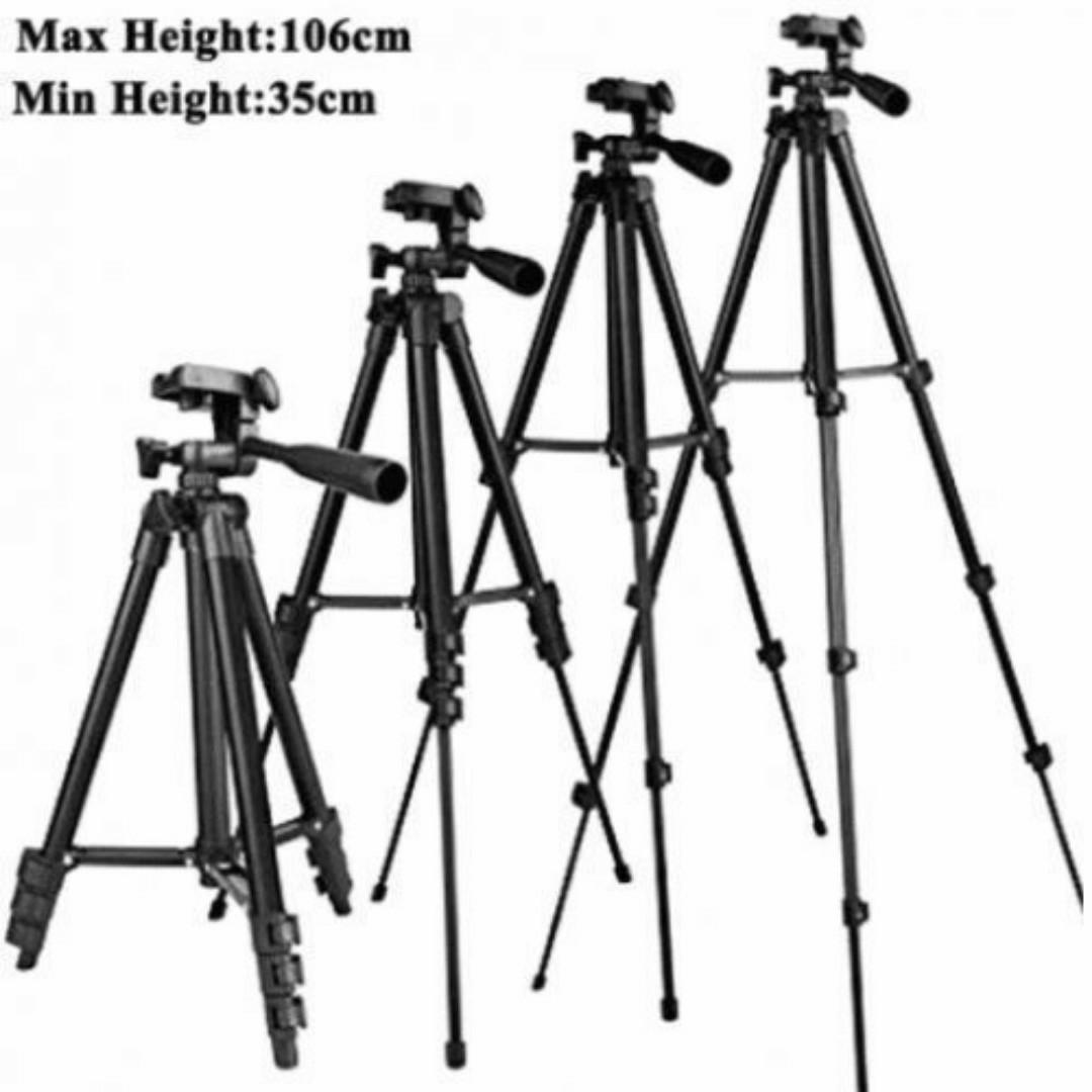 ADJUSTABLE CAMERA TRIPOD STAND FOR PHONES + PHONE HOLDER CLIP BRACKET + BAG