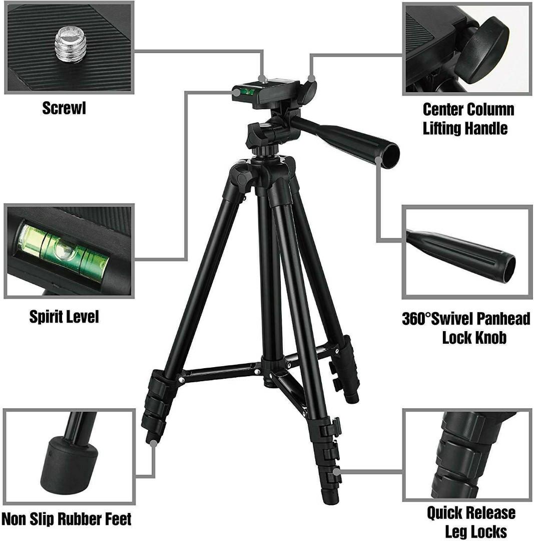 ADJUSTABLE CAMERA TRIPOD STAND FOR PHONES + PHONE HOLDER CLIP BRACKET + BAG