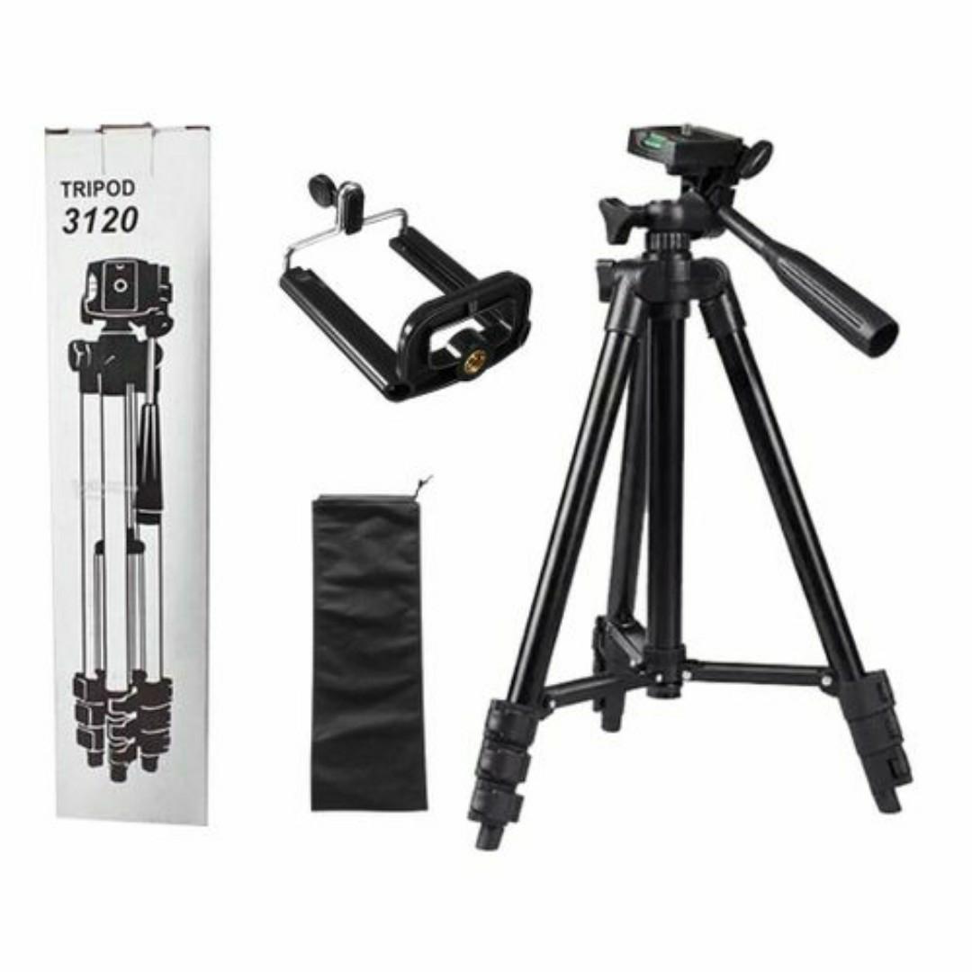 ADJUSTABLE CAMERA TRIPOD STAND FOR PHONES + PHONE HOLDER CLIP BRACKET + BAG