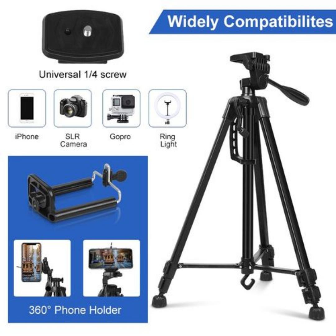 ADJUSTABLE CAMERA TRIPOD STAND FOR PHONES + PHONE HOLDER CLIP BRACKET + BAG