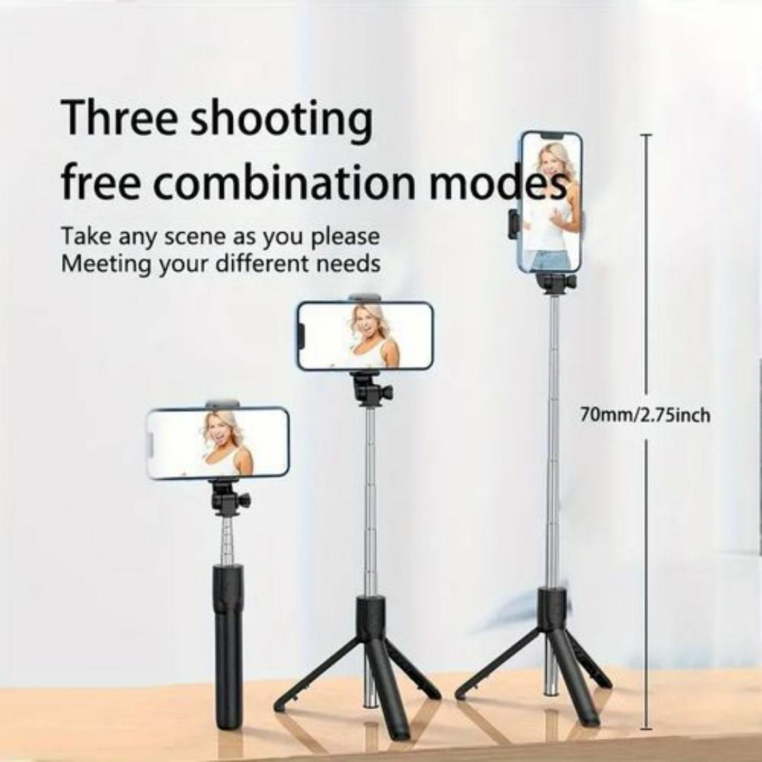 3-in-1 Selfie Stick Tripod Stand with Bluetooth Remote - 360° Rotating Phone Holder - Lightweight, Foldable & Durable – Ideal for Travel, Vlogging & Live Streaming