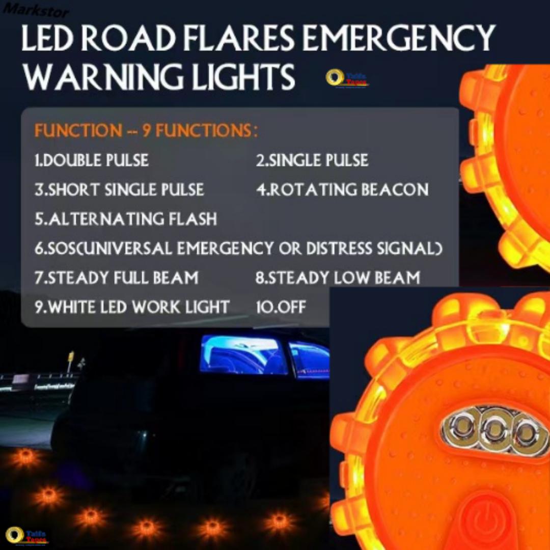 Markstor Waterproof LED Road Flares – 9-Function Emergency Warning Lights for Camping, Hiking, Car Safety & Survival Gear