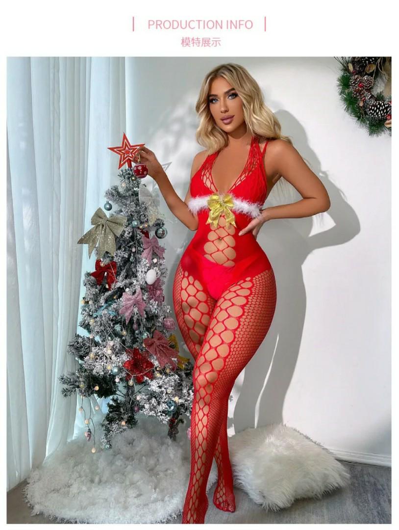 Seductive Red Lace Bodystocking for Women – One Piece Fishnet Lingerie, Stretch Fit 45-75KG, Sexy Halter Teddy Catsuit