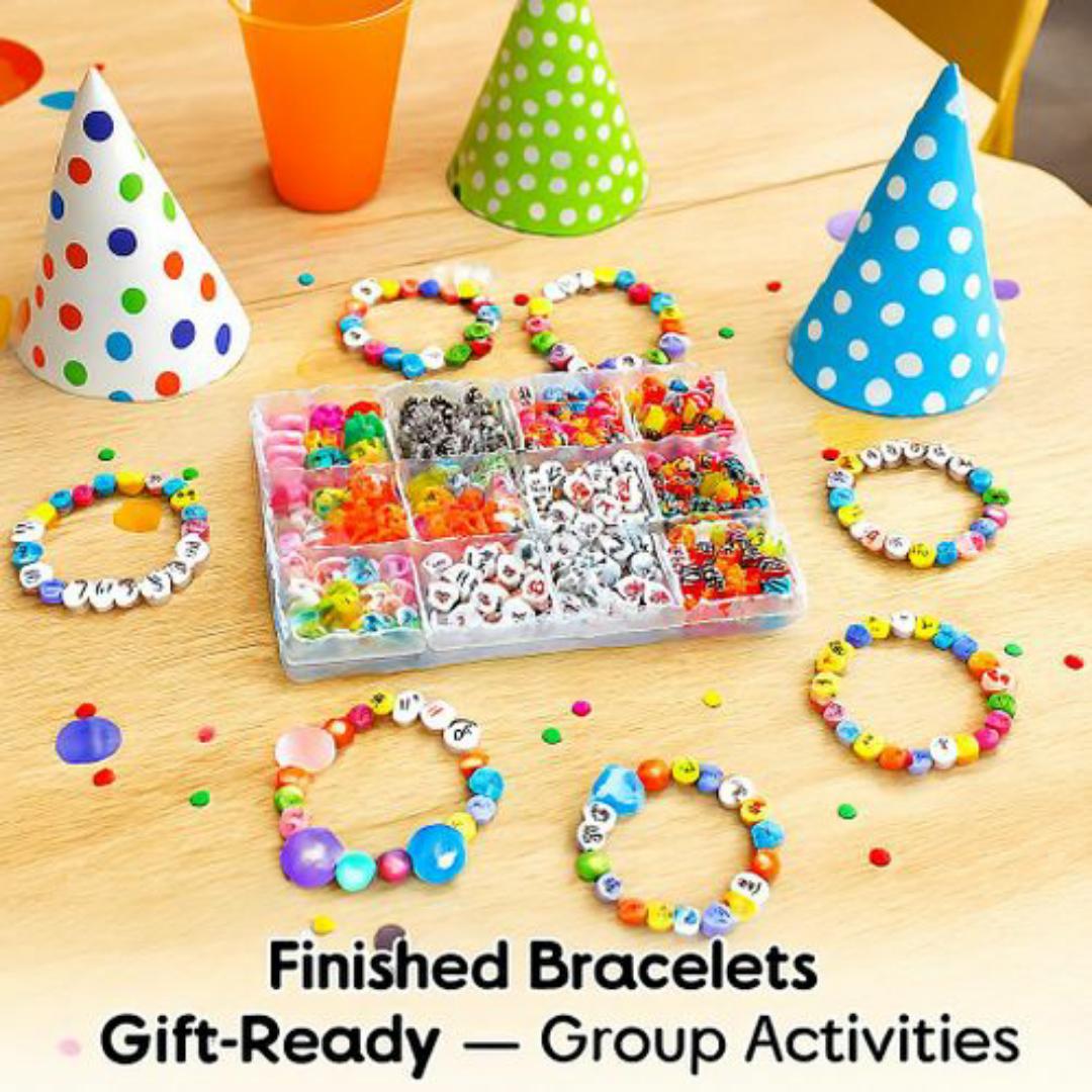 Beads For Making Bracelet - Craft Kit 720+ Colourful (Hearts, Stars, Smiles, Alphabet) + Thread, Clasps & Tools - DIY Bead For Making Bracelet, Necklace & Jewellery - Children & Hobbyists