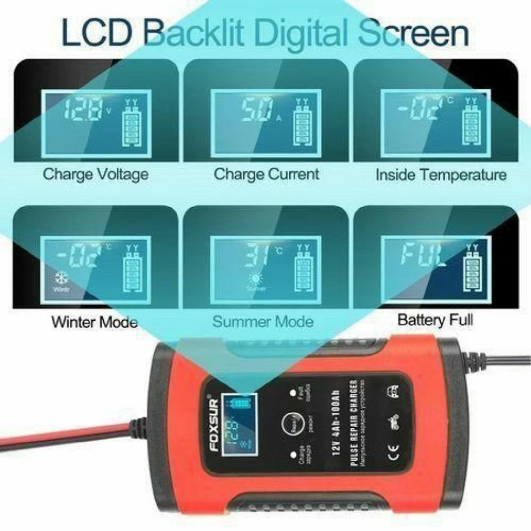 12V Smart Pulse Repair Car Battery Charger – Fast Charging, Auto Stop, Winter/Summer Modes - For Cars, Motorcycle & Minivan