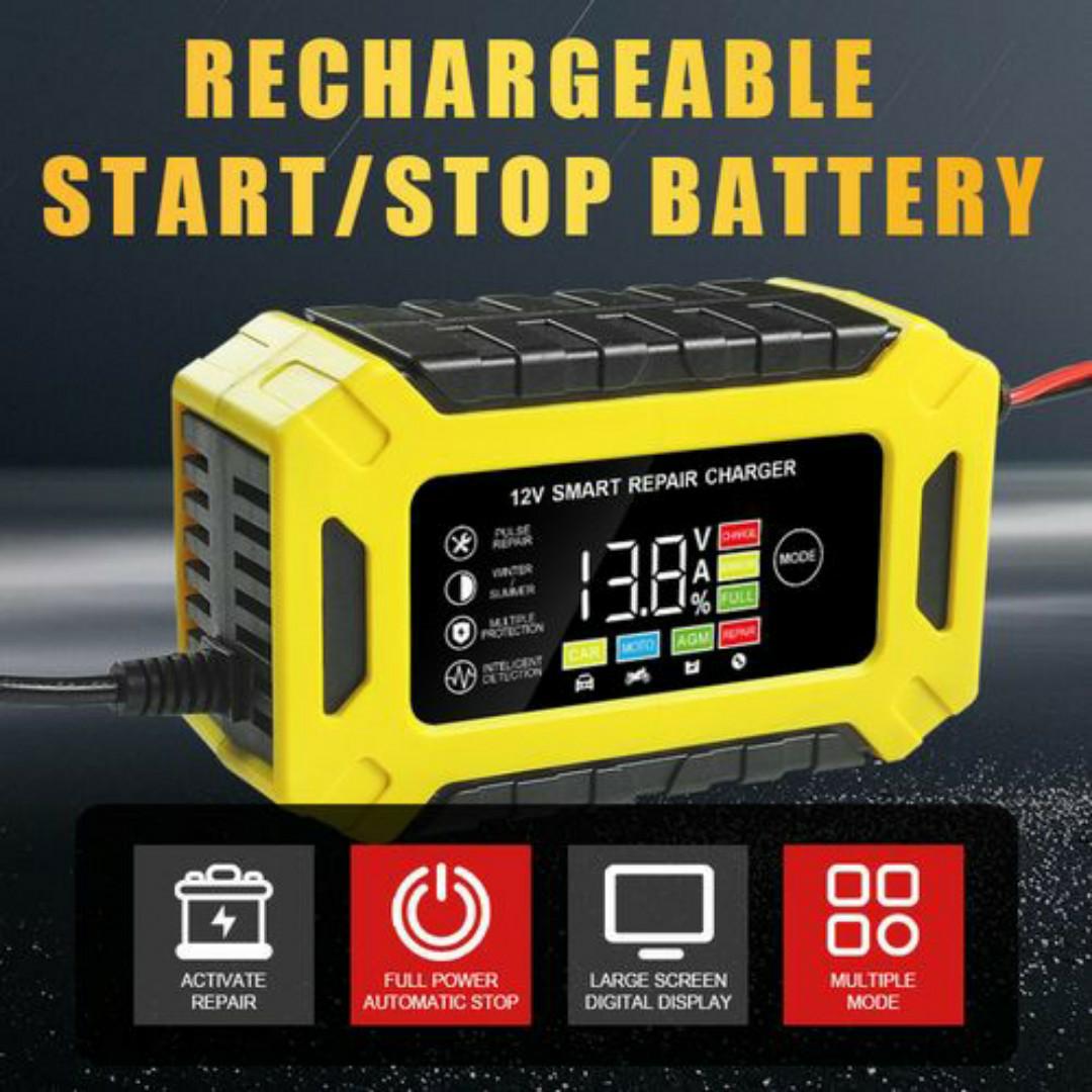 12V Smart Pulse Repair Car Battery Charger – Fast Charging, Auto Stop, Winter/Summer Modes - For Cars, Motorcycle & Minivan