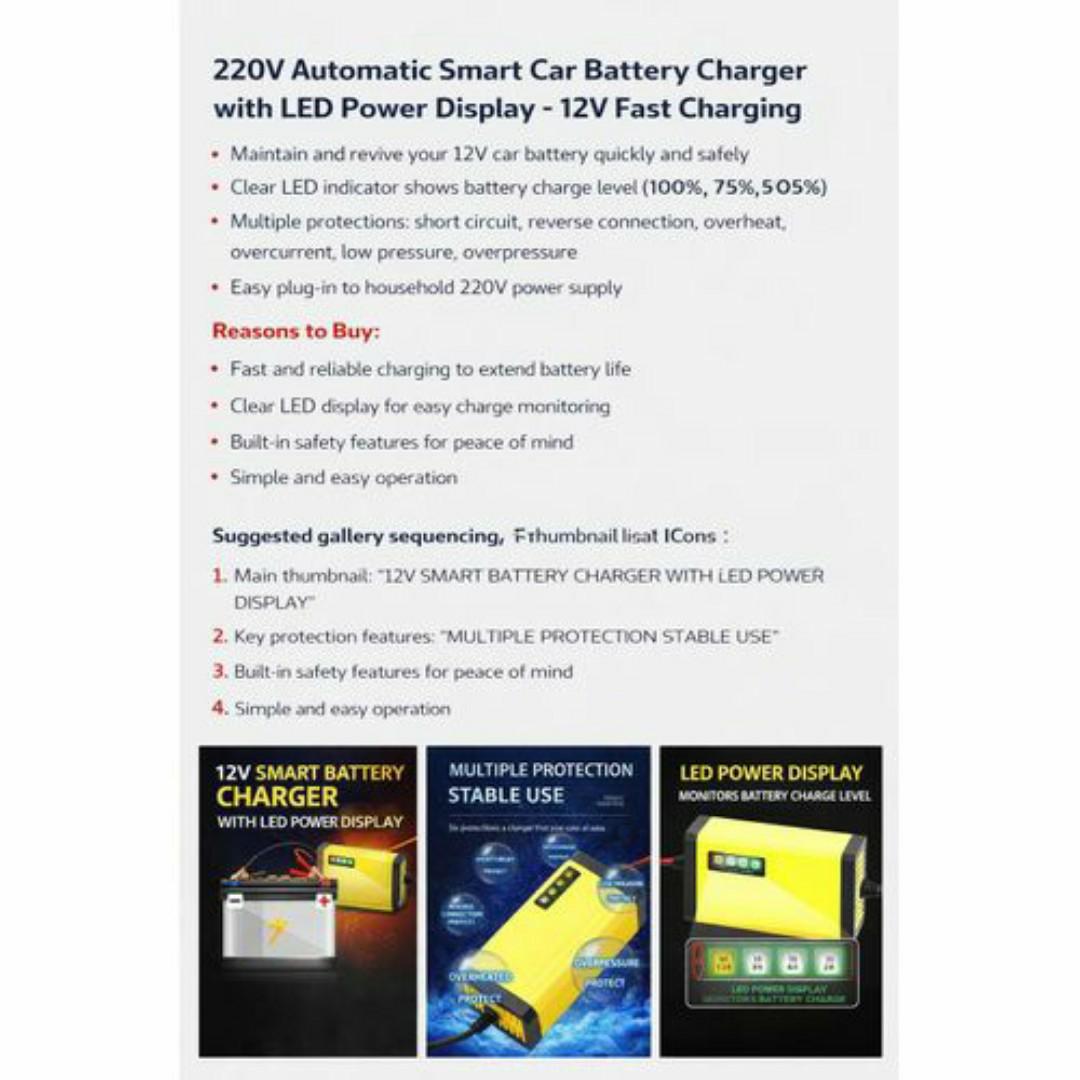 12V Smart Pulse Repair Car Battery Charger – Fast Charging, Auto Stop, Winter/Summer Modes - For Cars, Motorcycle & Minivan