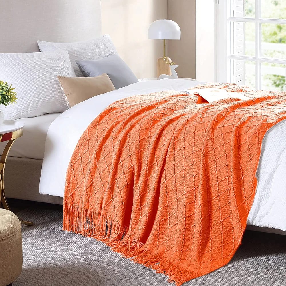 OFFER! High-Quality Knitted Throw Blanket with Tassels – Soft, Cozy & Stylish | Perfect for Sofa, Bed or Travel – Elegant Home Décor Accent for All Seasons