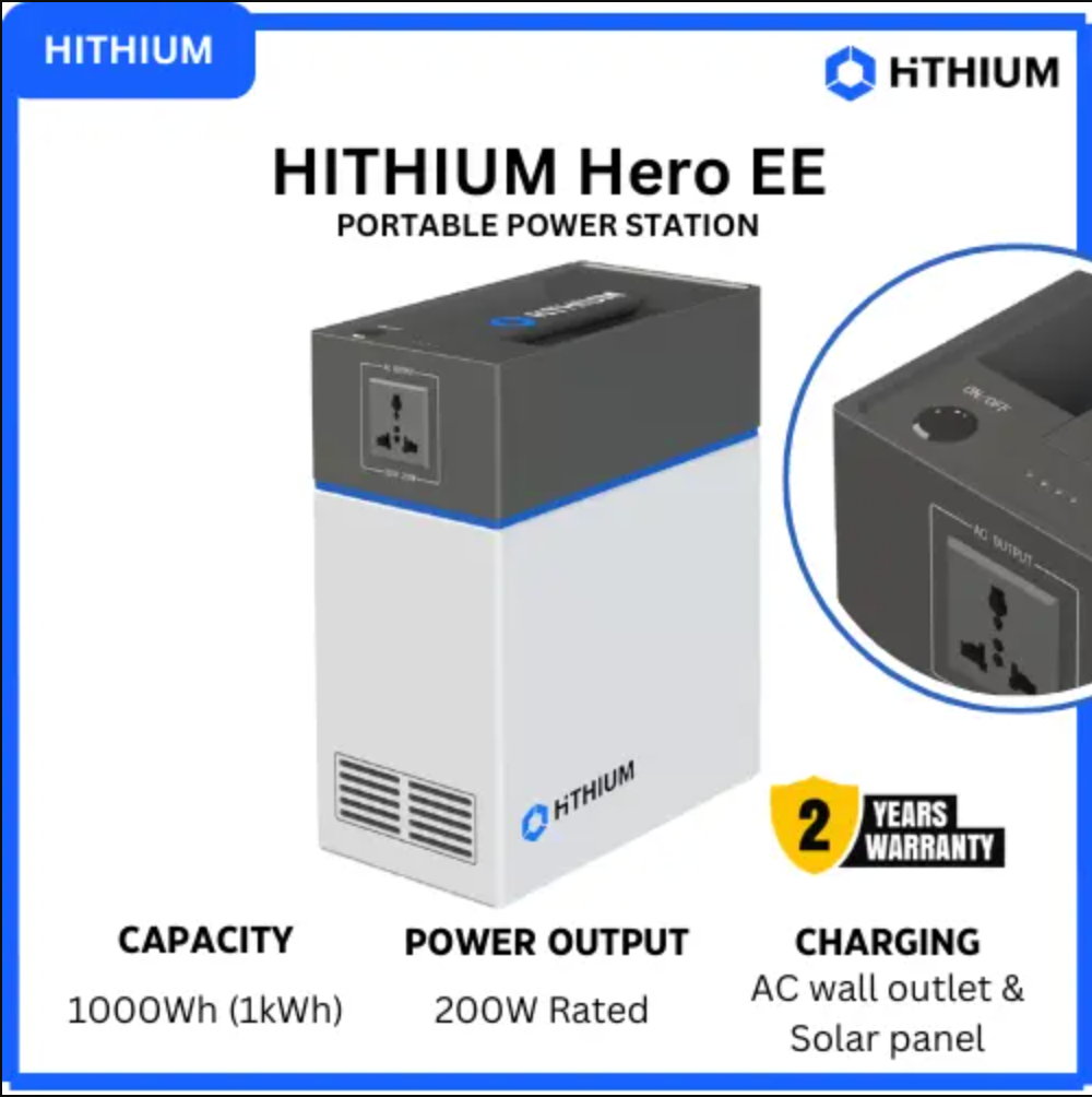 Hithium HeroEE1 Portable Power Station – 1004Wh | 200W Output | 2-Year Warranty + 10Yrs Lifespan | 3-in-1 Hybrid AC/DC Inverter, Lithium Battery & Solar Controller | UPS/EPS Power Backup |
