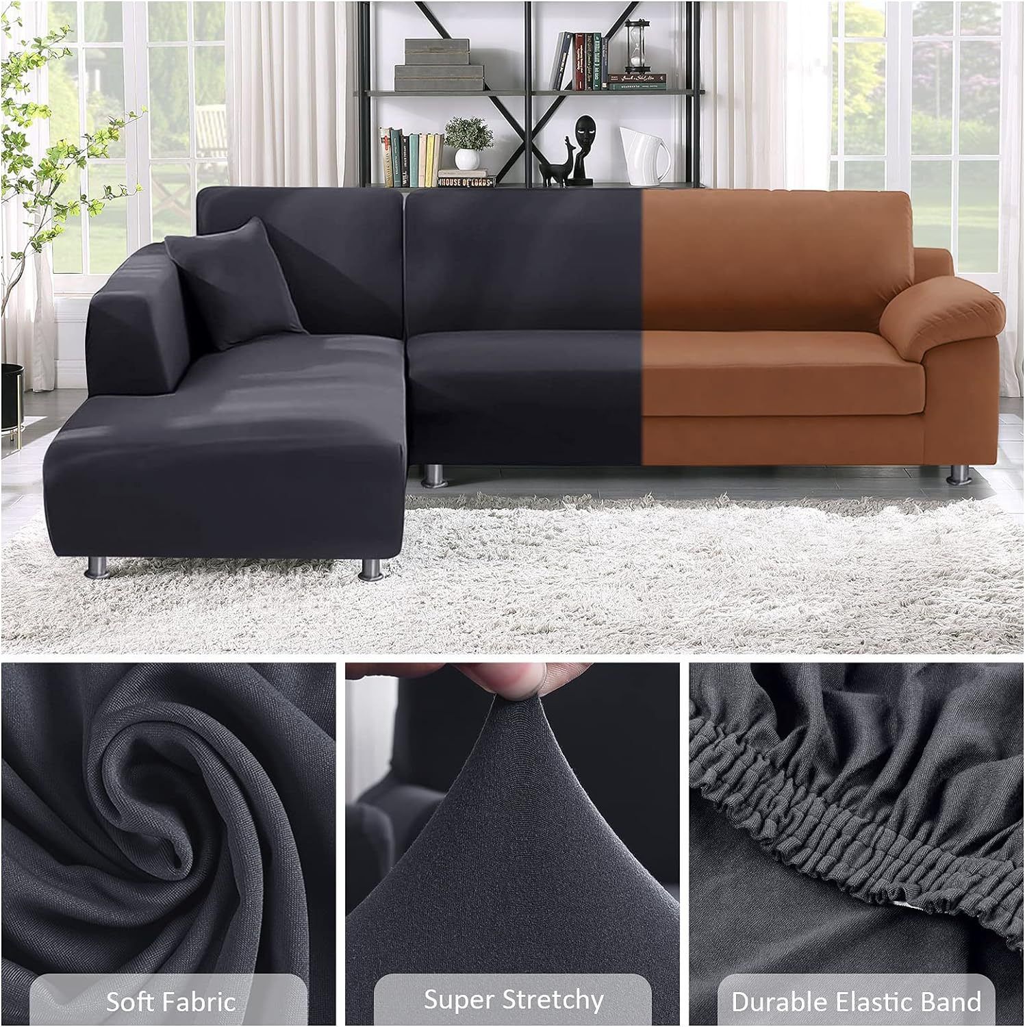 Super Stretch Couch Cover Universal Sofa Covers with Elastic Bottom, Dog Cat Pets Friendly Washable Furniture Protector Fitted Sofa Slipcovers Stay in Place