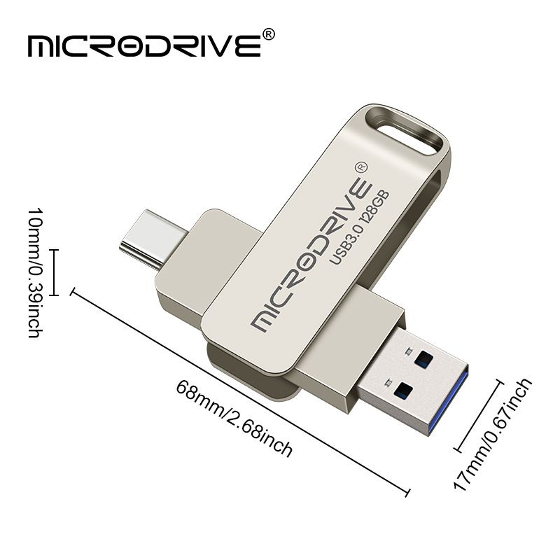 New 2 in1 OTG 128GB Metal USB Disks USB 3.0 Type-C 64GB USB Flash Drives Memory Flash Disks Data Storage