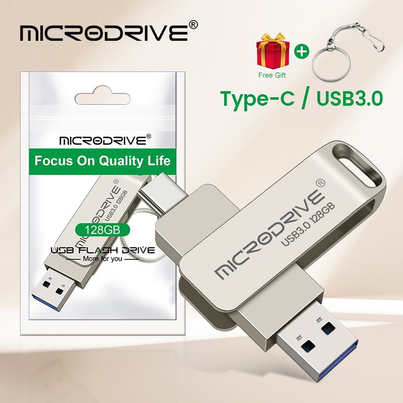 New 2 in1 OTG 128GB Metal USB Disks USB 3.0 Type-C 64GB USB Flash Drives Memory Flash Disks Data Storage